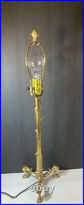 Vintage Brass Candlestick Lion Head Footed Buffet Table Lamp Frederick Cooper