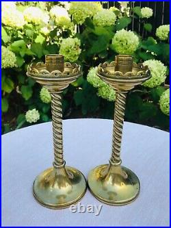 Vintage Brass Candlestick Pair Heavy Rope Twist Stem Elegant Drip Tray Christmas