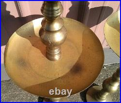 Vintage Brass Candlesticks Pair Floor Candle Holders Large and Etched 34