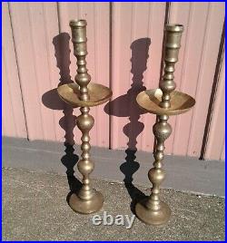 Vintage Brass Candlesticks Pair Floor Candle Holders Large and Etched 35