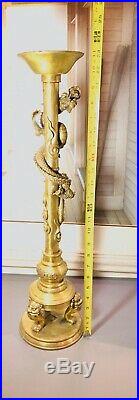 Vintage Brass Chinese Carved Dragon candlestick Candle Holder statue Very Heavy