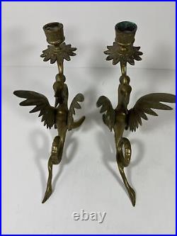 Vintage Brass Dragon Candle Holder Set Lot of 2 Griffin Gothic Mid Century Art