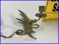 Vintage Brass Dragon Candle Holder Set Lot of 2 Griffin Gothic Mid Century Art