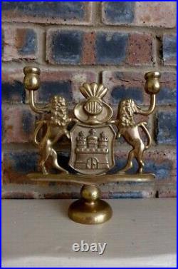 Vintage Brass Hanukkah Menorahs Jewish Candle Stick Holder Lion Heavy Over 2.3kg