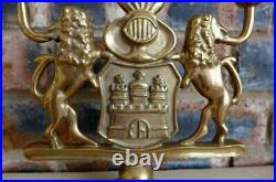 Vintage Brass Hanukkah Menorahs Jewish Candle Stick Holder Lion Heavy Over 2.3kg