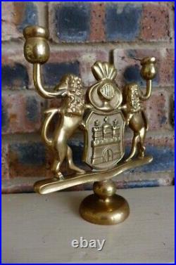 Vintage Brass Hanukkah Menorahs Jewish Candle Stick Holder Lion Heavy Over 2.3kg