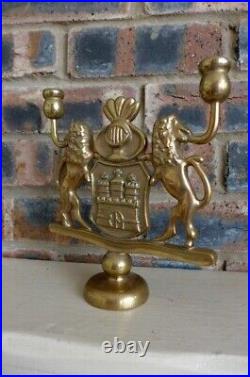 Vintage Brass Hanukkah Menorahs Jewish Candle Stick Holder Lion Heavy Over 2.3kg