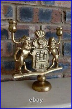 Vintage Brass Hanukkah Menorahs Jewish Candle Stick Holder Lion Heavy Over 2.3kg