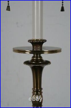 Vintage Brass Neoclassical Candlestick Column 2 Light Table Lamp Burlap 27