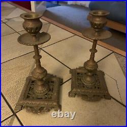 Vintage Brass Pair Candlesticks Rococo Ornate Quality