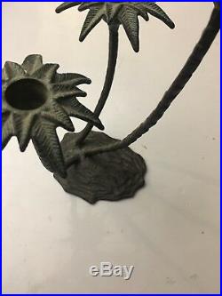 Vintage Brass Palm Trees CANDLE HOLDER by SPI San Pacific International 11 X 5