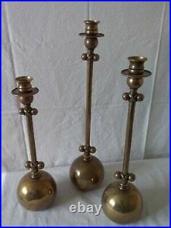 Vintage Brass Set of 3 Mid Century Modern Candlesticks -17 1/2 15 1/2 & 13 1/2