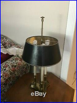Vintage Brass Stiffel Bouillotte Triple Candlestick Table/Desk Lamp With Shade