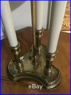 Vintage Brass Stiffel Bouillotte Triple Candlestick Table/Desk Lamp With Shade