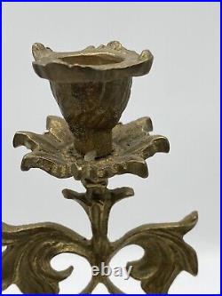 Vintage Brass Three Candles Holder Candlestick Ornate