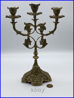 Vintage Brass Three Candles Holder Candlestick Ornate