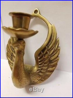 Vintage Brass Wall Sconce Candlestick Holder Bird Swan Phoenix Mid Century Wings