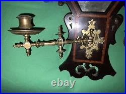 Vintage Brass Wood Panel Candlestick Candle Holder Wall Sconces