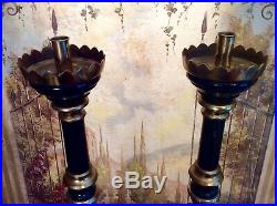 Vintage Brass and Ebonized Wood Church Altar Candlesticks