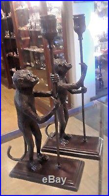 Vintage Bronze Maitland-Smith Ape or Monkey Candle Stick Holders / Bookends