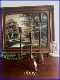 Vintage Brutalist Hand Hammered Copper Candlestick Holder Set
