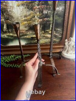 Vintage Brutalist Hand Hammered Copper Candlestick Holder Set