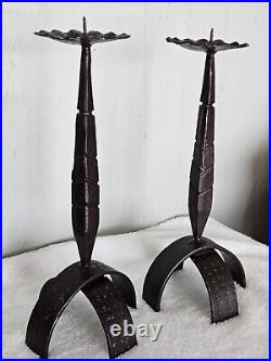 Vintage Brutalist Pair Of Wrought Iron Candlesticks