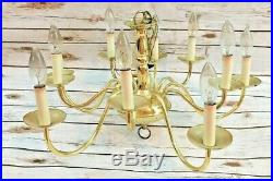 Vintage COLONIAL 10 Arm LIGHTS Brass Chandelier Candlestick Reproduction
