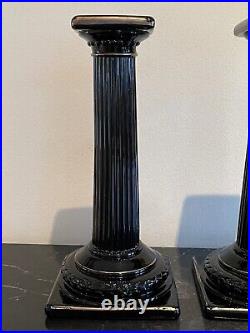 Vintage Cambridge Glass Ebony Doric Column Candlesticks