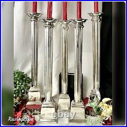 Vintage Candle Holders Silver Plated Tall Bombay Tapper Pillar Candlesticks 5