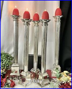 Vintage Candle Holders Silver Plated Tall Bombay Tapper Pillar Candlesticks 5