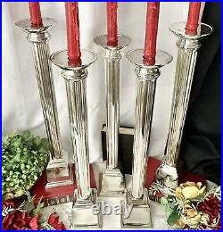 Vintage Candle Holders Silver Plated Tall Bombay Tapper Pillar Candlesticks 5