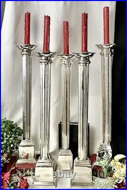 Vintage Candle Holders Silver Plated Tall Bombay Tapper Pillar Candlesticks 5