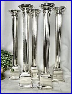 Vintage Candle Holders Silver Plated Tall Bombay Tapper Pillar Candlesticks 5