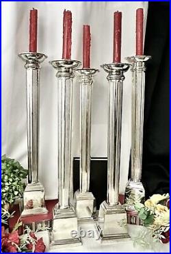 Vintage Candle Holders Silver Plated Tall Bombay Tapper Pillar Candlesticks 5