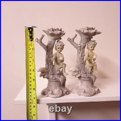 Vintage Candlestick Holder Angel Cherubs Set of 2 Ceramic Hand Painted