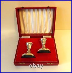 Vintage Cased Sterling Silver Squat Candlesticks B/ham 1979 Maker Bishtons Ltd