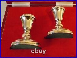 Vintage Cased Sterling Silver Squat Candlesticks B/ham 1979 Maker Bishtons Ltd