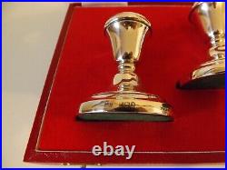 Vintage Cased Sterling Silver Squat Candlesticks B/ham 1979 Maker Bishtons Ltd