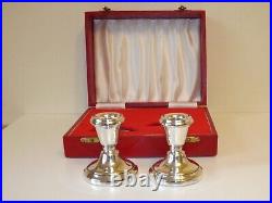 Vintage Cased Sterling Silver Squat Candlesticks B/ham 1979 Maker Bishtons Ltd