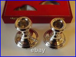 Vintage Cased Sterling Silver Squat Candlesticks B/ham 1979 Maker Bishtons Ltd