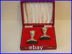 Vintage Cased Sterling Silver Squat Candlesticks B/ham 1979 Maker Bishtons Ltd