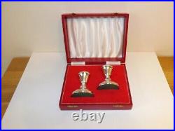 Vintage Cased Sterling Silver Squat Candlesticks B/ham 1979 Maker Bishtons Ltd