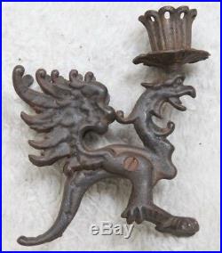 Vintage Cast Iron Metal Flying Dragon Table Top Candle Holder Solid Antique Wing