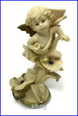 Vintage Cherub Statue Candlestick Hand Carved Angel Figurine White Candelabrum