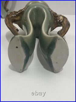 Vintage Chinese Celadon Glazed Porcelain Candlestick Holders With Elephant Heads