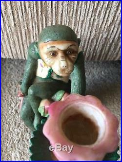 Vintage Chinoiserie Style Resin Monkeys Candle Holders Ornate China Candlestick