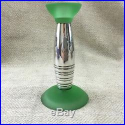 Vintage Christofle Candlestick Frosted Green Glass Silver Plate Modernist RARE