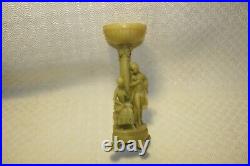 Vintage Continental Romantic Scene Ivory Resin Carved Candle Holders