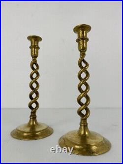 Vintage Couple pair Barley twist Ornate Brass Candle Holders Candlesticks
